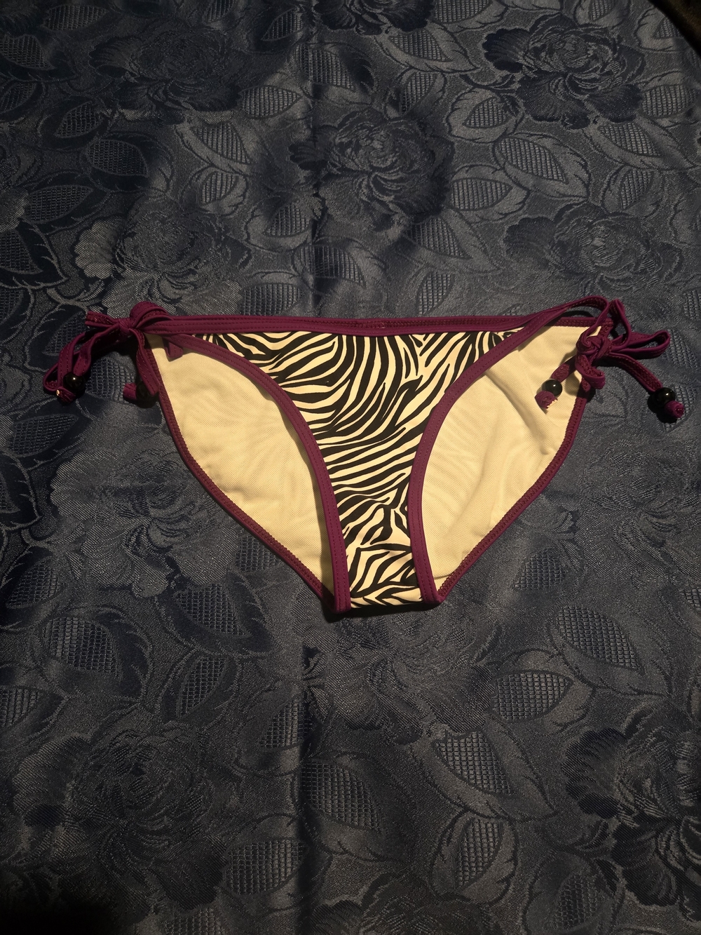 Forever 21 Black-and-White Zebra Bikini Bottom with Purple Trim